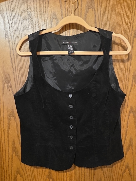 New York & Company Jackets & Blazers - New York & Company Black Velvet Button-Front Women's Vest